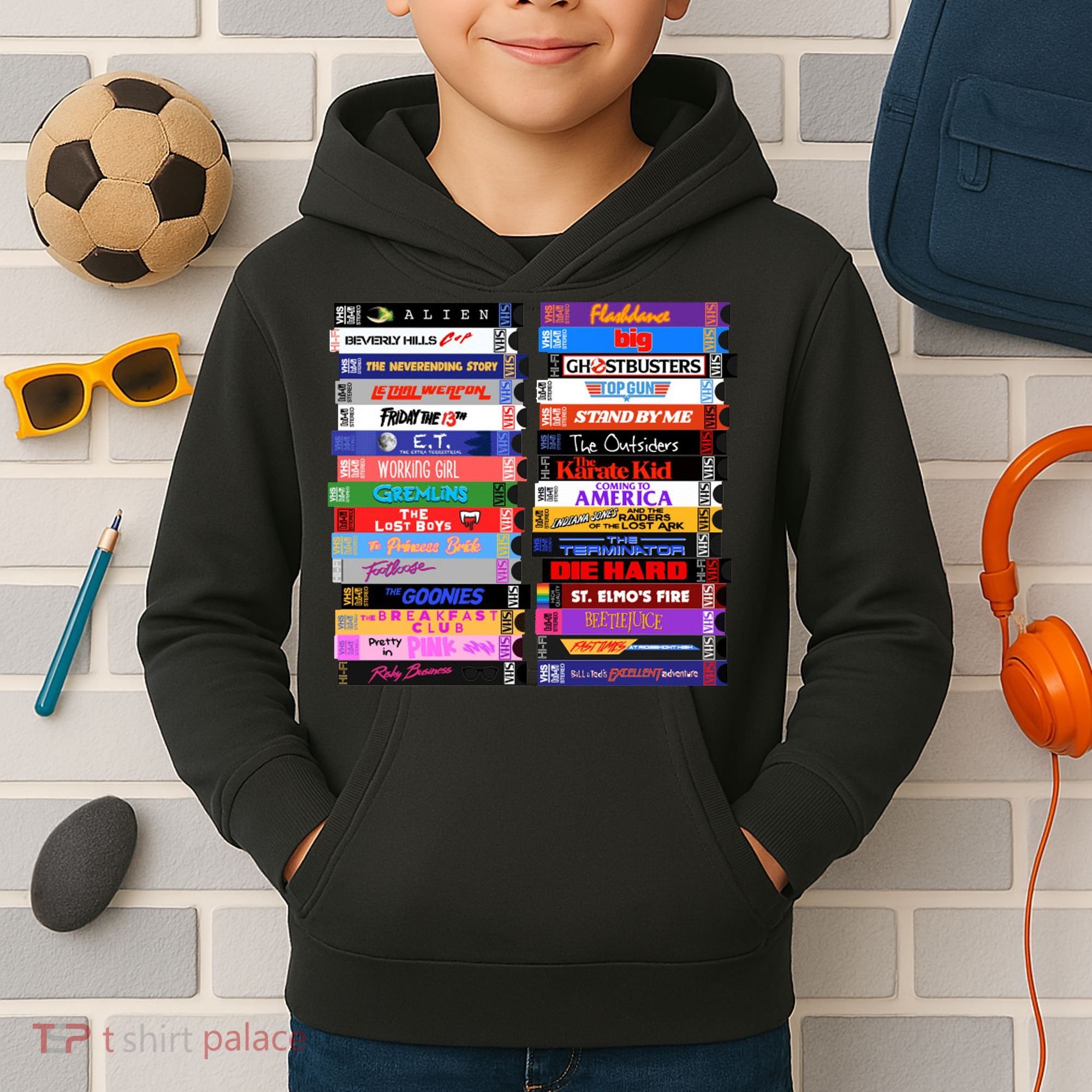 Retro 80s Movies Vhs Stacks Kids Hoodie