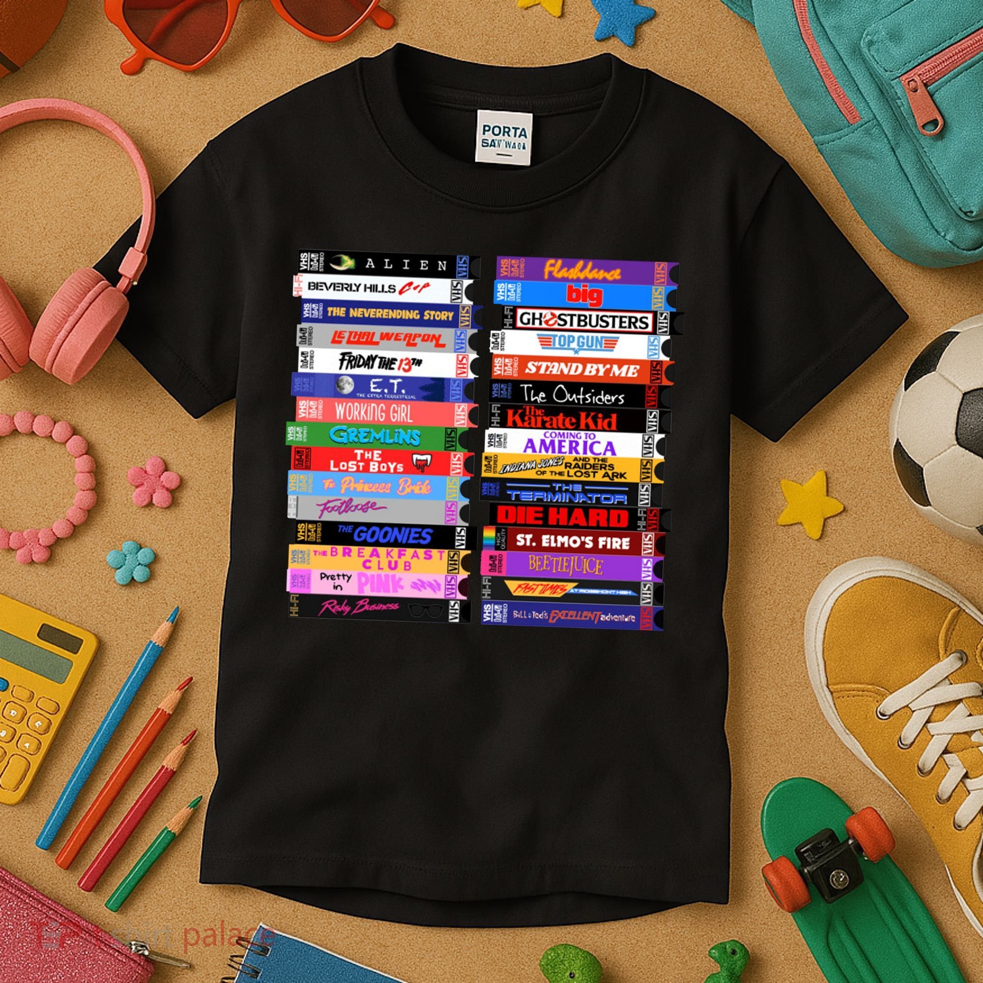 Retro 80s Movies Vhs Stacks Kids T-Shirt