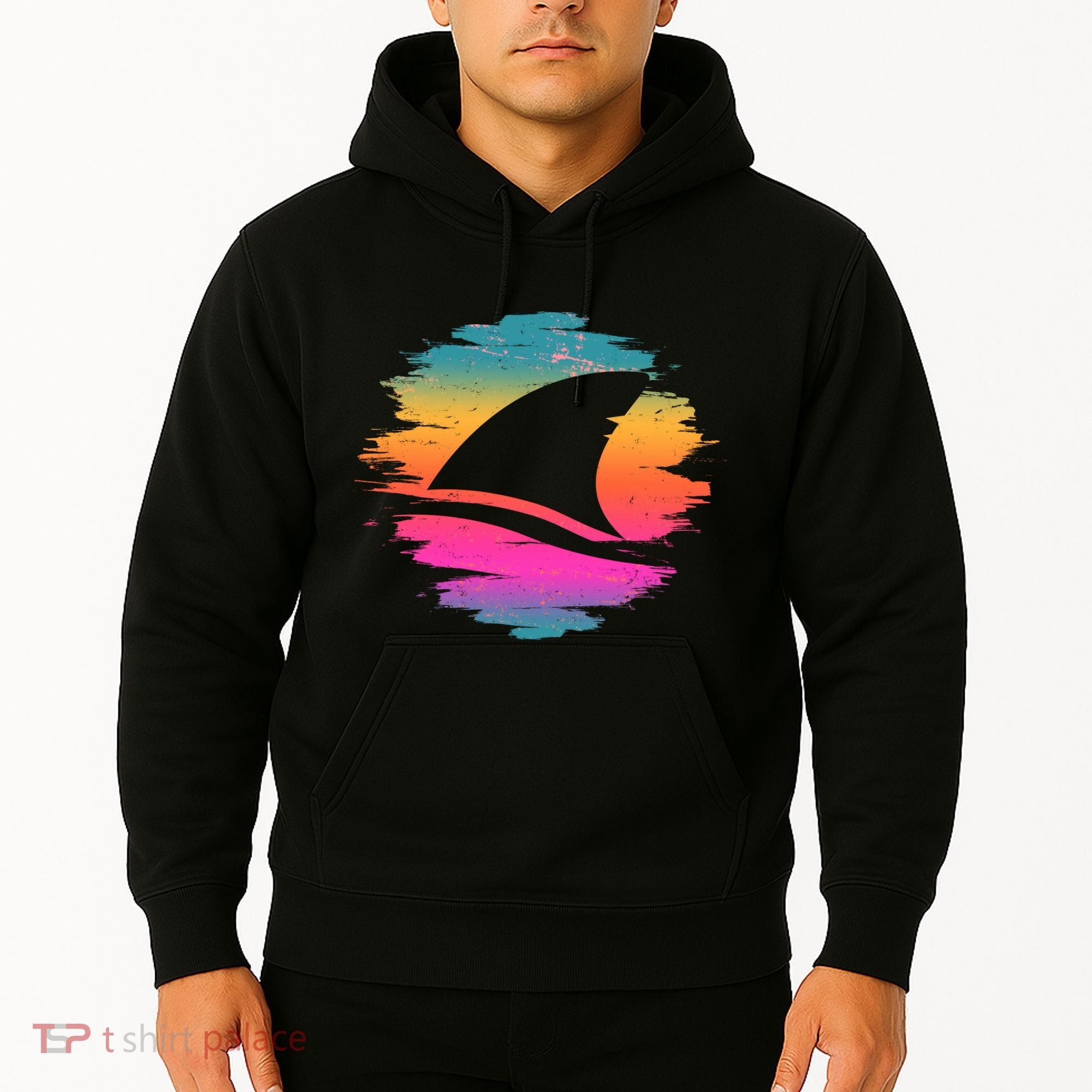 Retro 80's Neon Shark Fin Hoodie