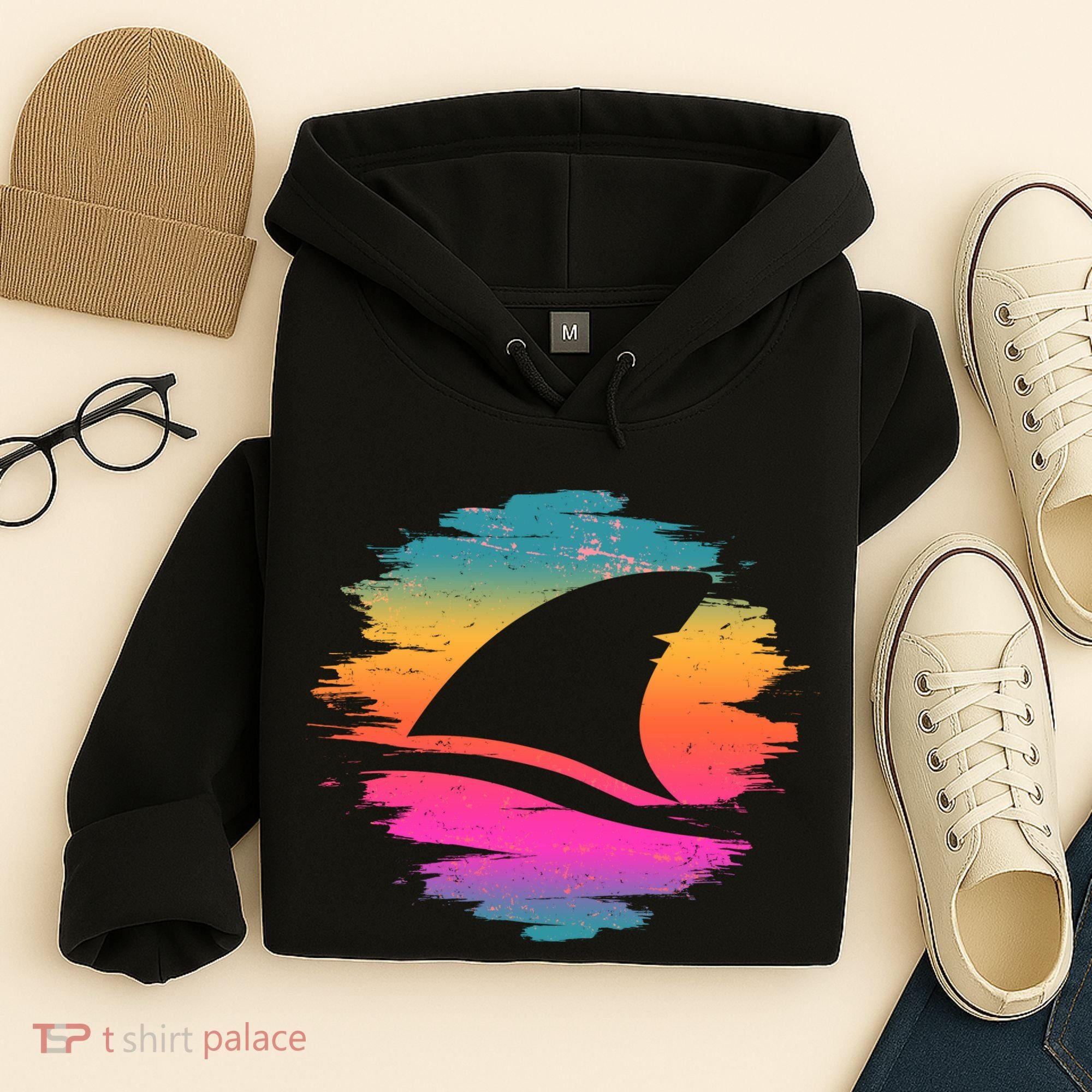 Retro 80's Neon Shark Fin Hoodie