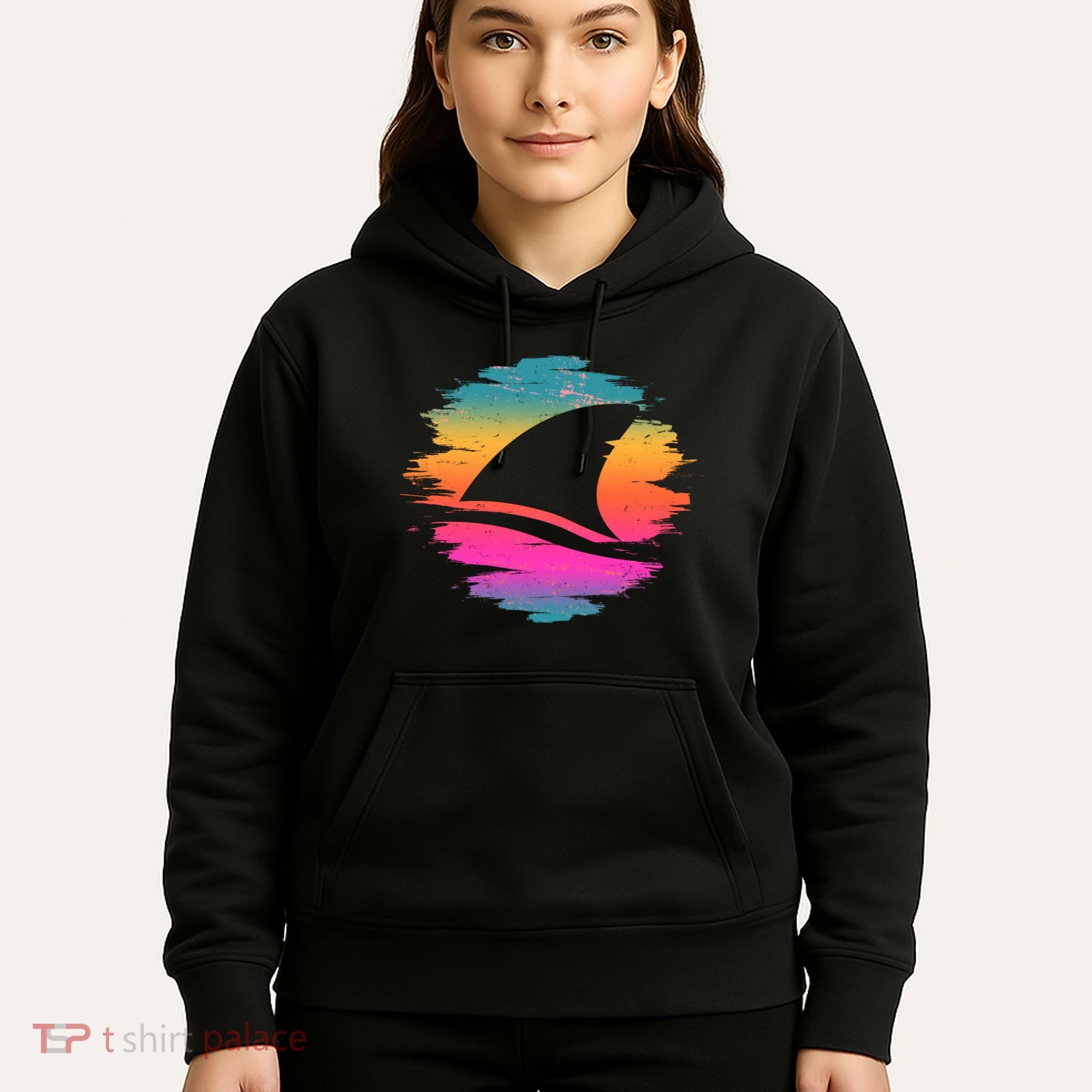Retro 80's Neon Shark Fin Hoodie