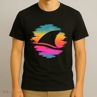 Retro 80's Neon Shark Fin T-Shirt thumb 3
