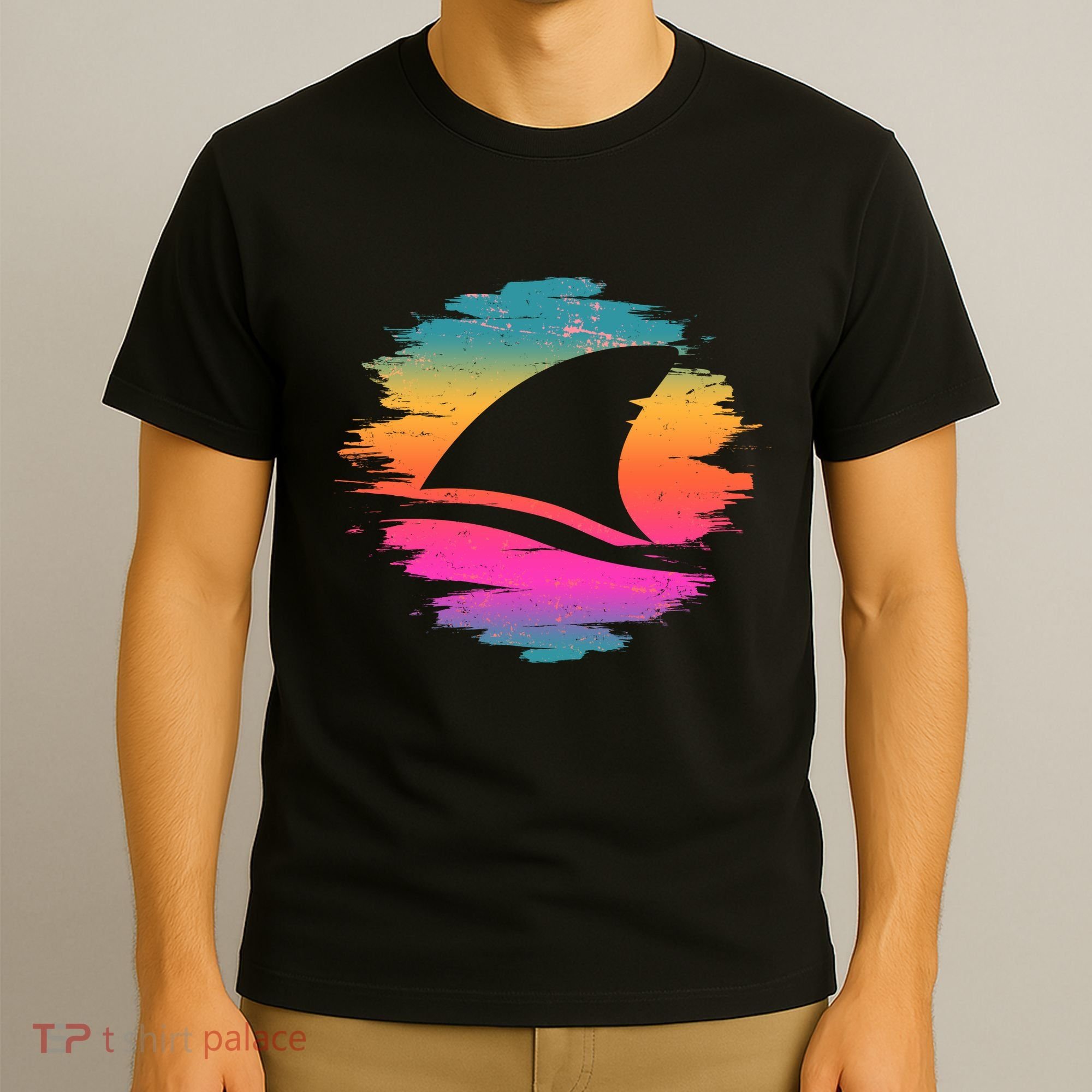 Retro 80's Neon Shark Fin T-Shirt