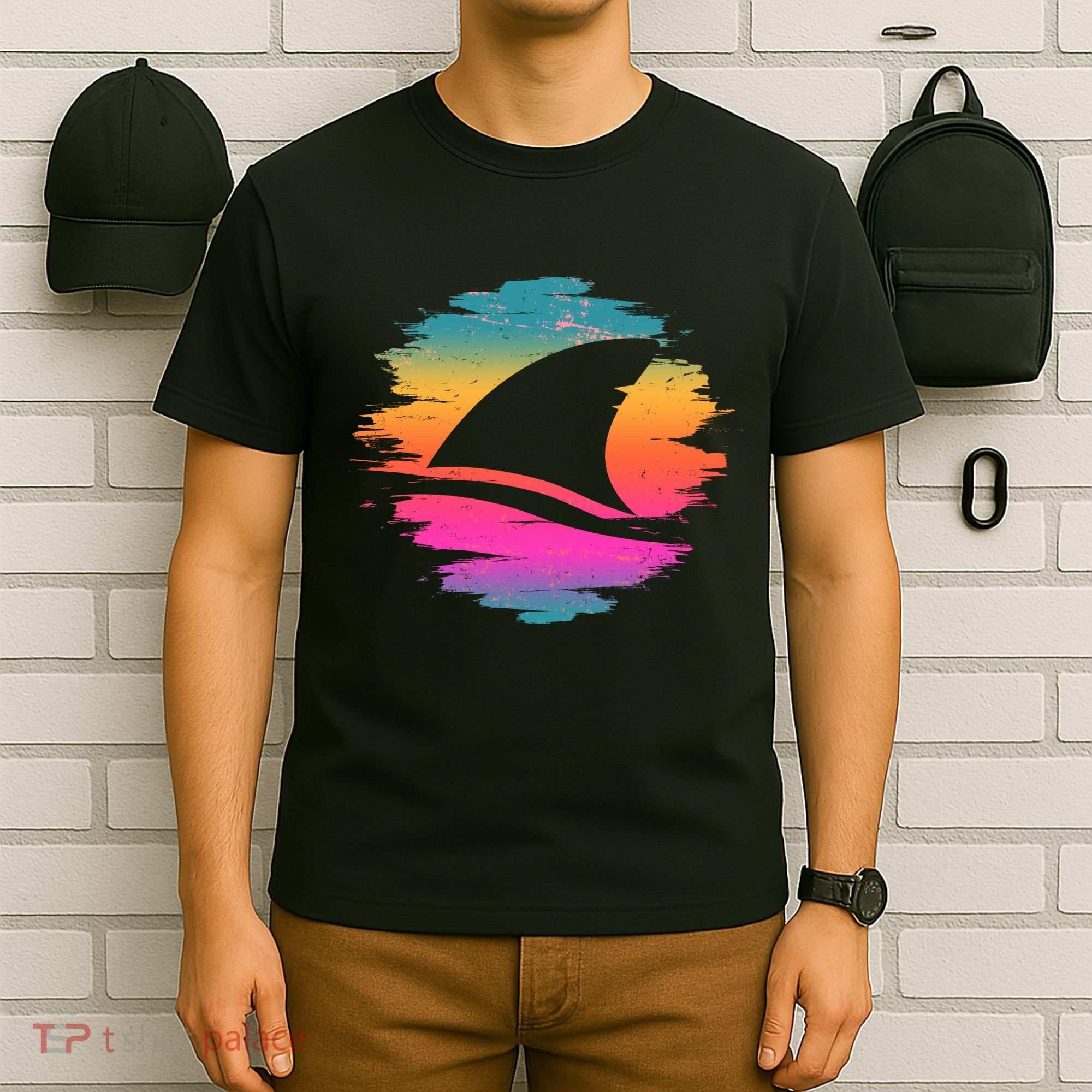 Retro 80's Neon Shark Fin T-Shirt
