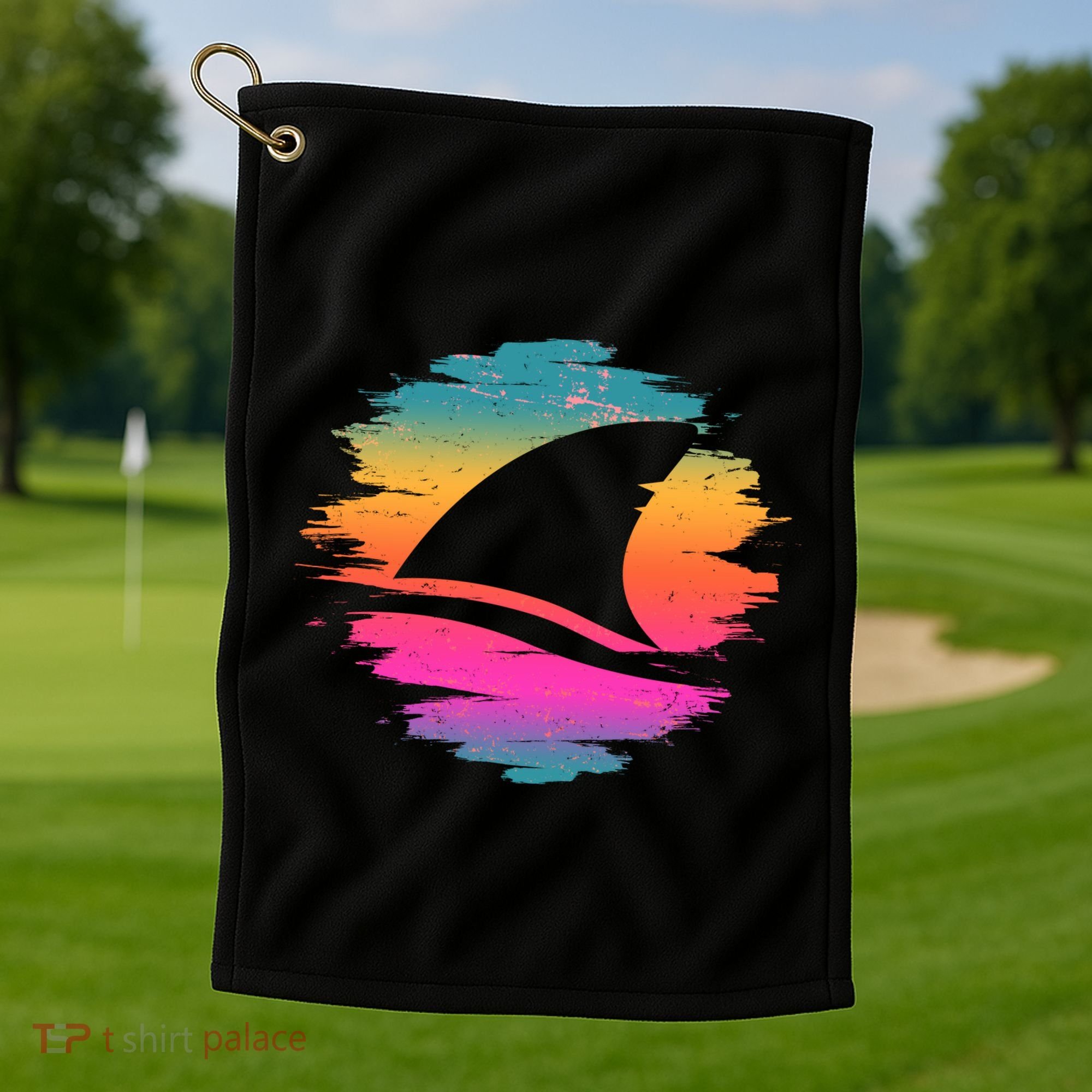 Retro 80's Neon Shark Fin Golf Towel