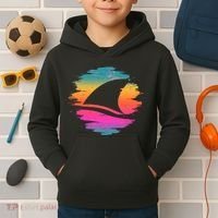 Retro 80's Neon Shark Fin Kids Hoodie thumb 2