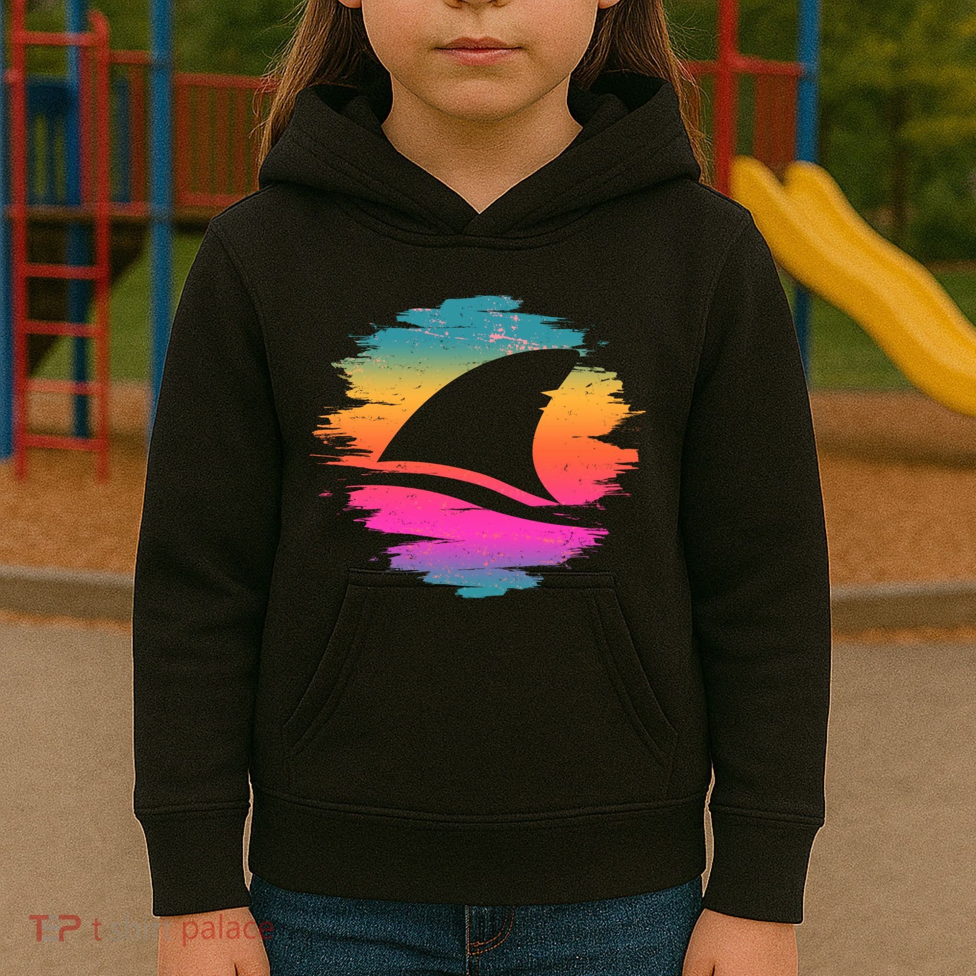 Retro 80's Neon Shark Fin Kids Hoodie