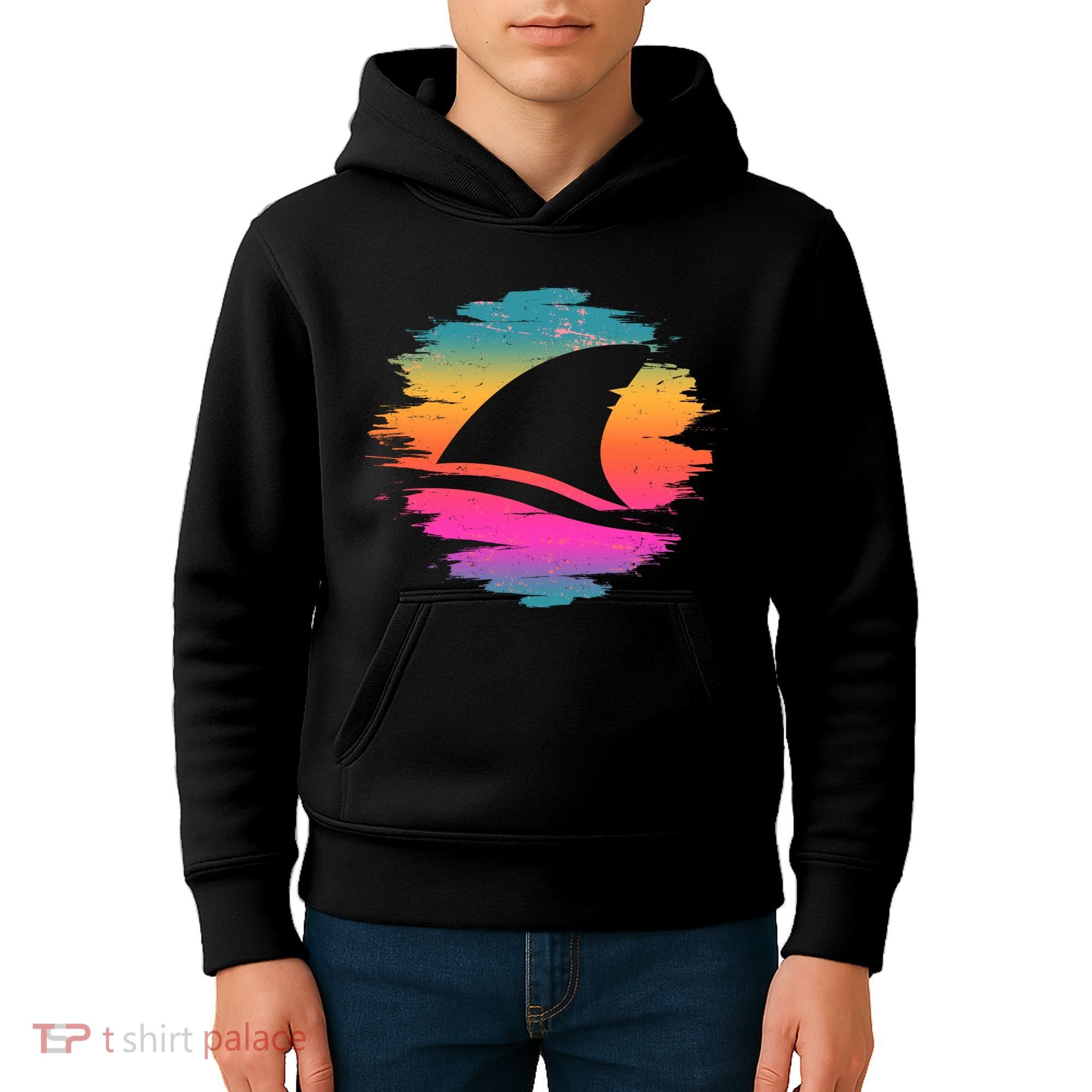 Retro 80's Neon Shark Fin Kids Hoodie