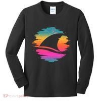Retro 80's Neon Shark Fin Kids Long Sleeve Shirt thumb 0