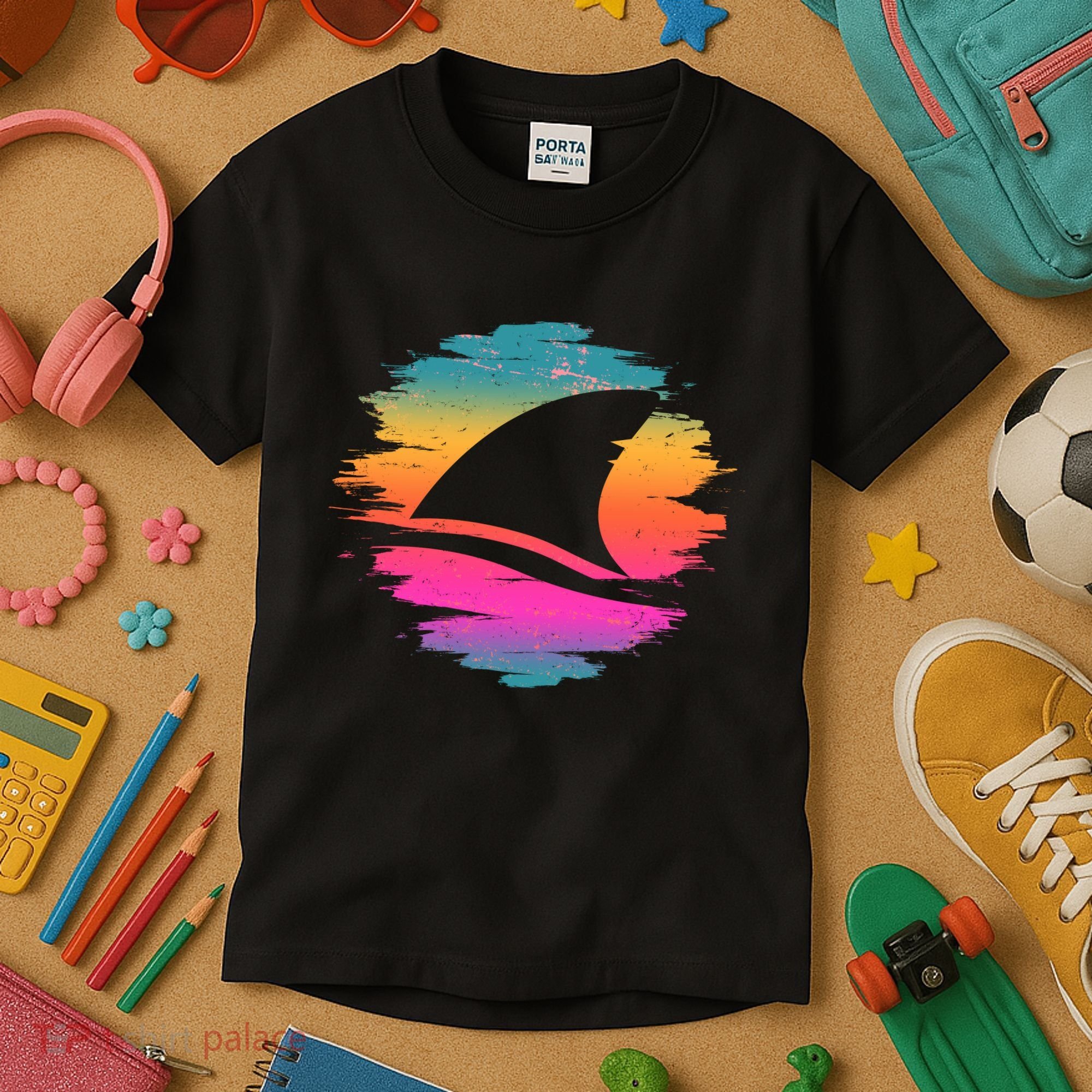 Retro 80's Neon Shark Fin Kids T-Shirt