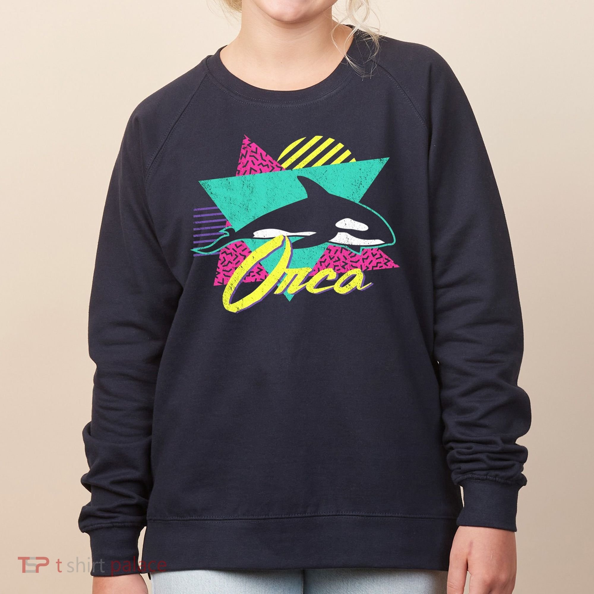 Retro 80s Or 90s Orca Killer Whale Women's Sweatshirt