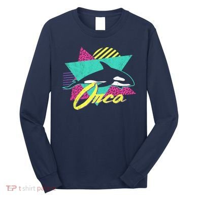 Retro 80s Or 90s Orca Killer Whale Long Sleeve Shirt