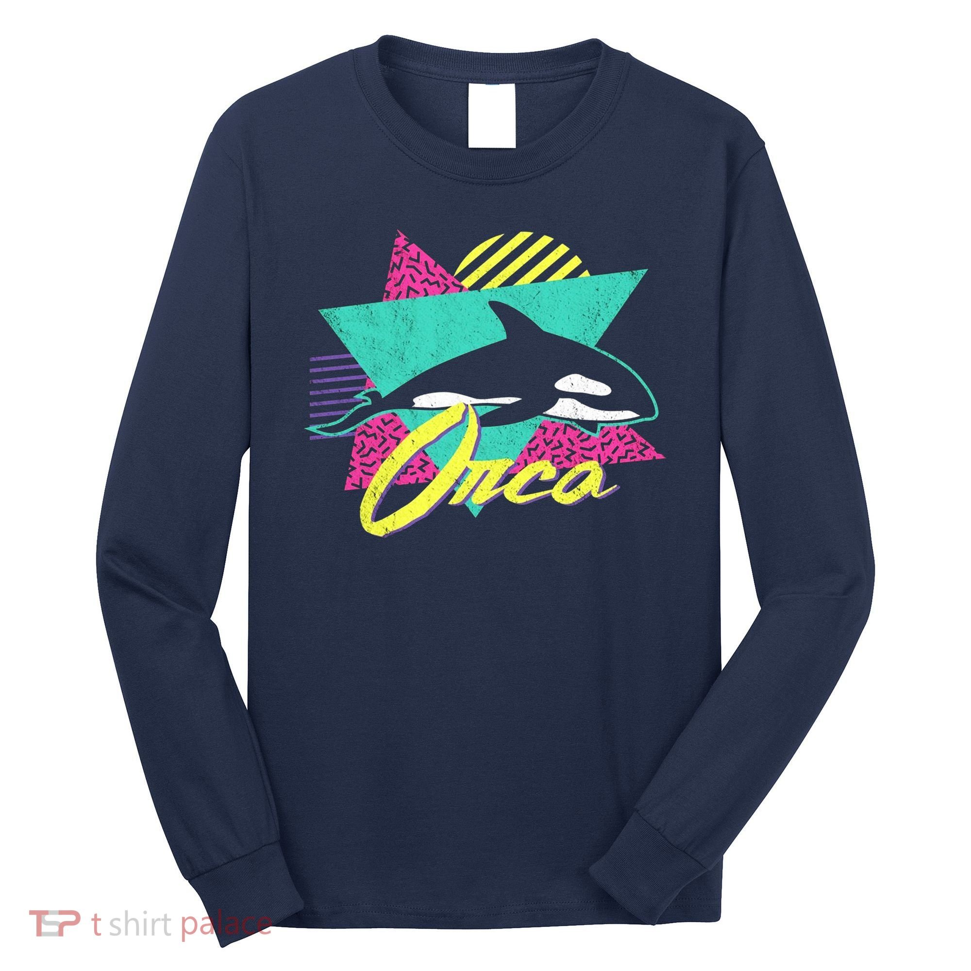 Retro 80s Or 90s Orca Killer Whale Long Sleeve Shirt