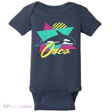 Retro 80s Or 90s Orca Killer Whale Baby Bodysuit