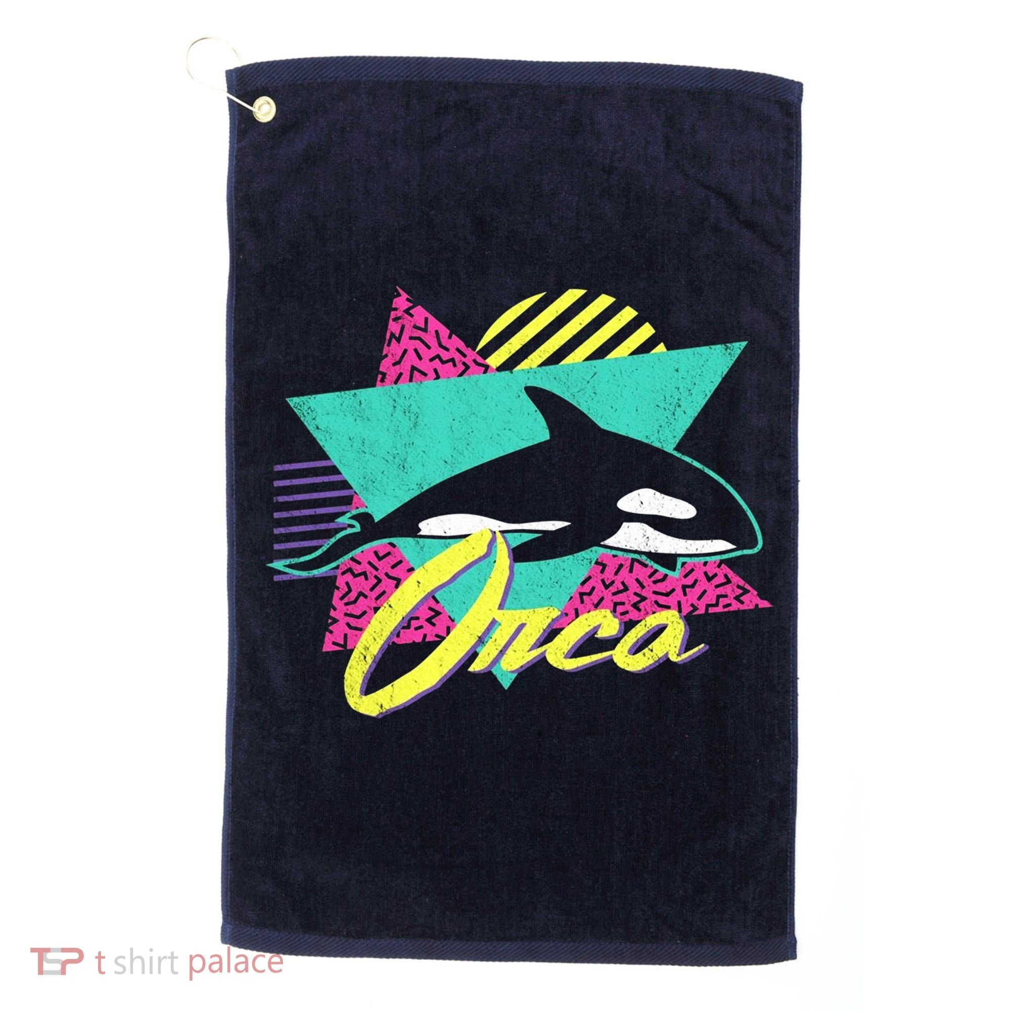 Retro 80s Or 90s Orca Killer Whale Golf Towel