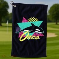 Retro 80s Or 90s Orca Killer Whale Golf Towel thumb 1