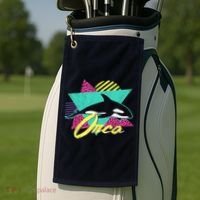 Retro 80s Or 90s Orca Killer Whale Golf Towel thumb 2
