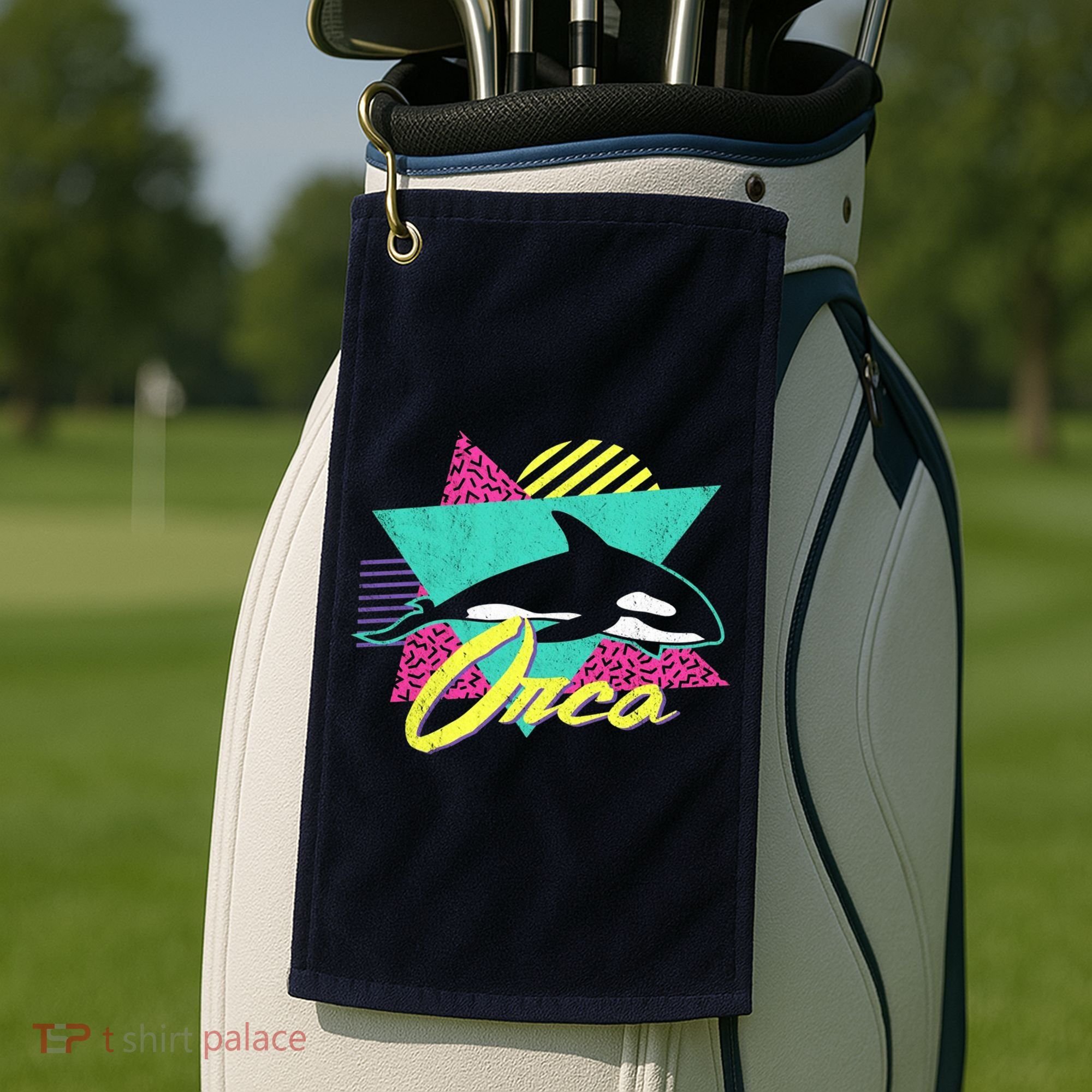 Retro 80s Or 90s Orca Killer Whale Golf Towel