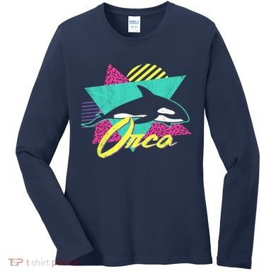 Retro 80s Or 90s Orca Killer Whale Women's Long Sleeve Shirt