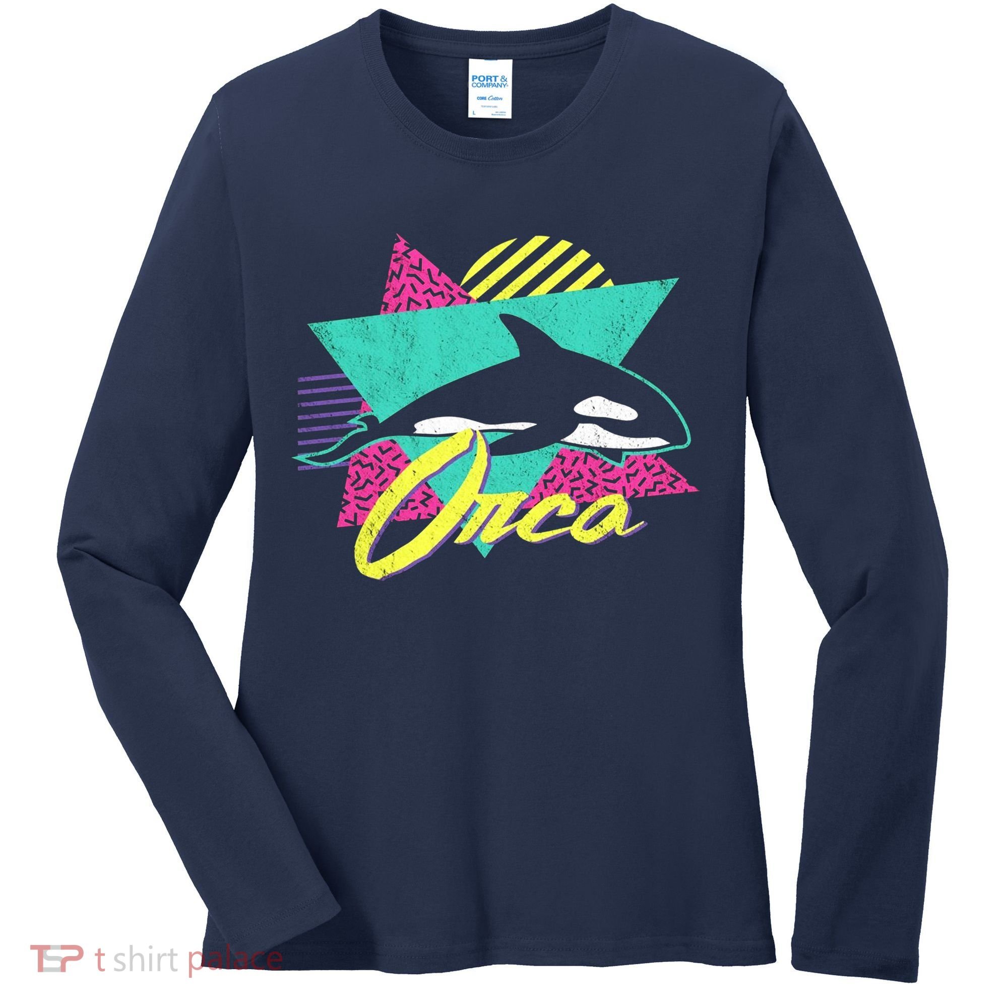 Retro 80s Or 90s Orca Killer Whale Women's Long Sleeve Shirt