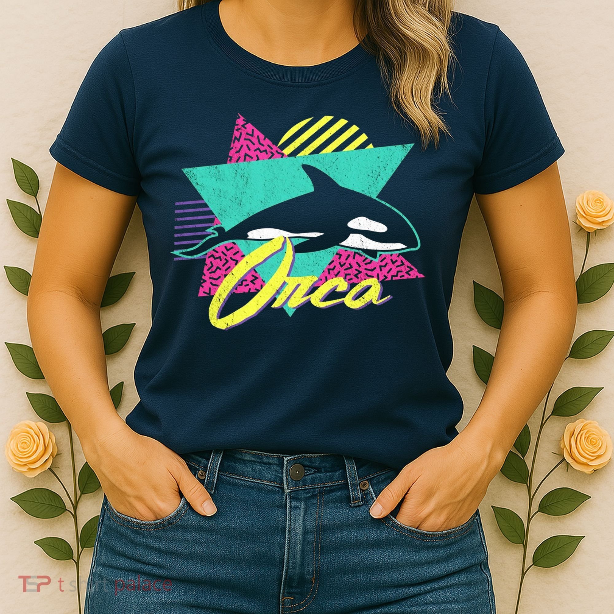 Retro 80s Or 90s Orca Killer Whale Women's T-Shirt