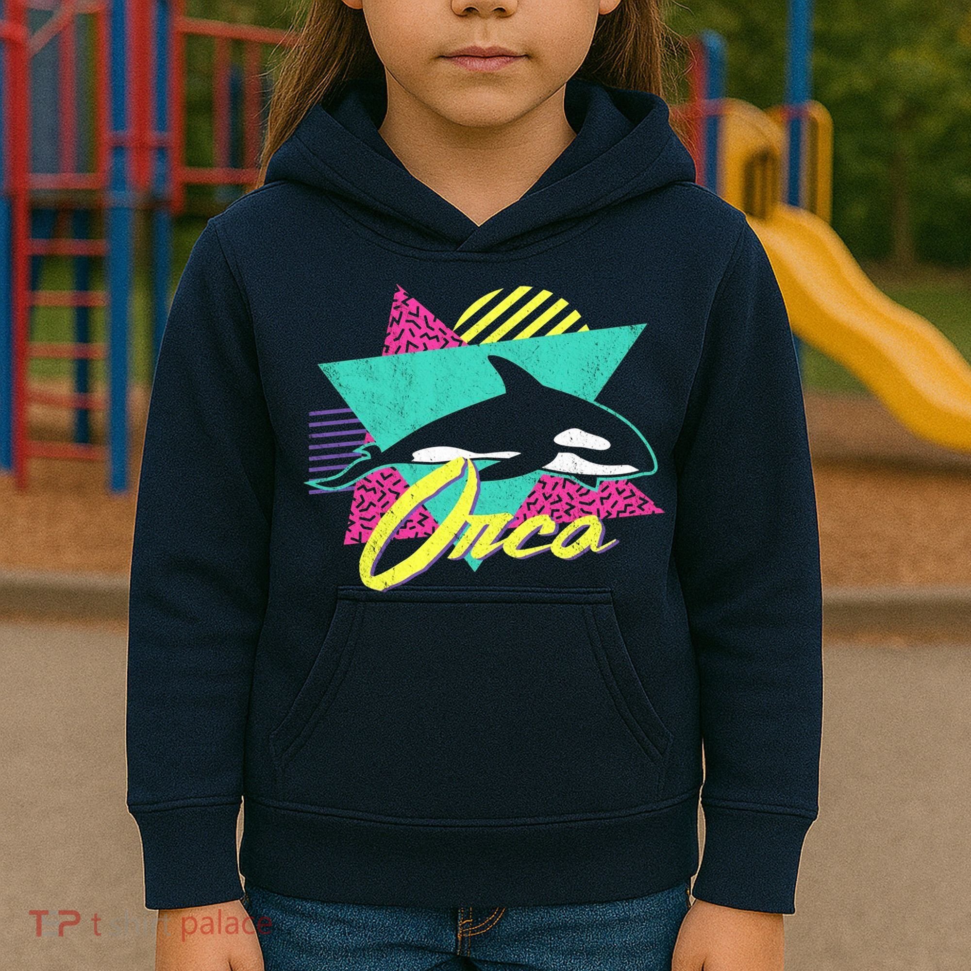 Retro 80s Or 90s Orca Killer Whale Kids Hoodie