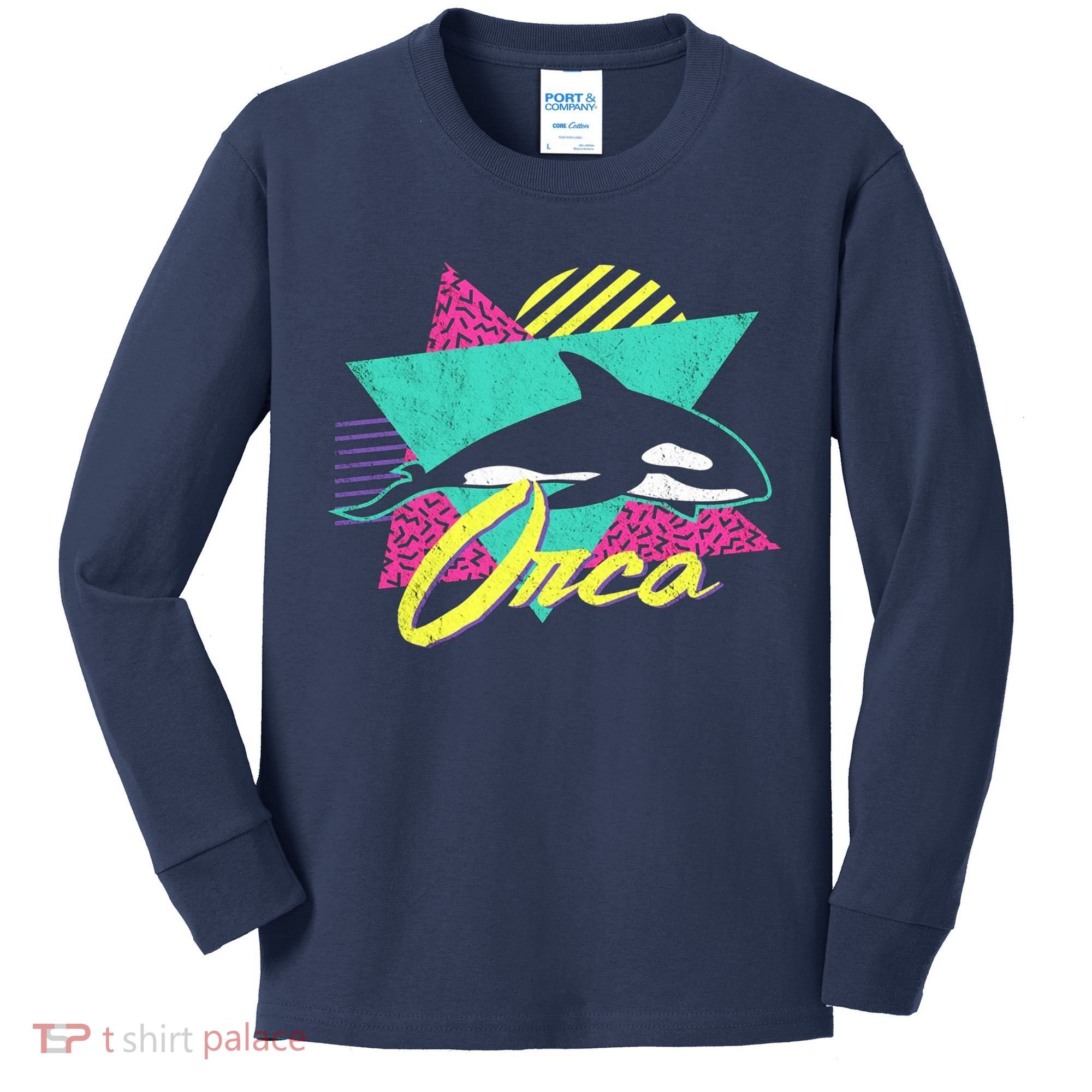 Retro 80s Or 90s Orca Killer Whale Kids Long Sleeve Shirt