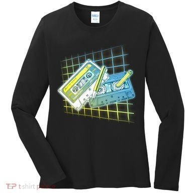 Retro 80's Rewind Cassette Tapes Broken Pencil Women's Long Sleeve Shirt