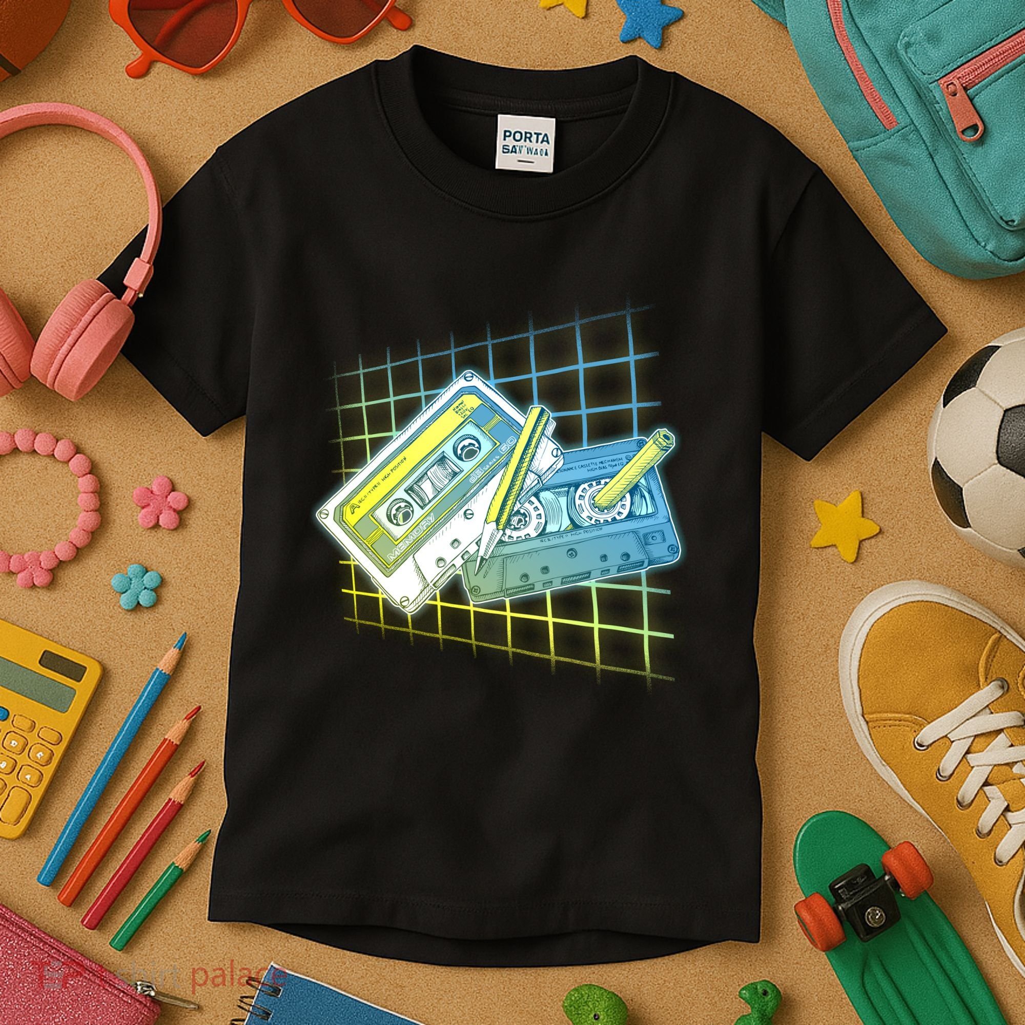 Retro 80's Rewind Cassette Tapes Broken Pencil Kids T-Shirt