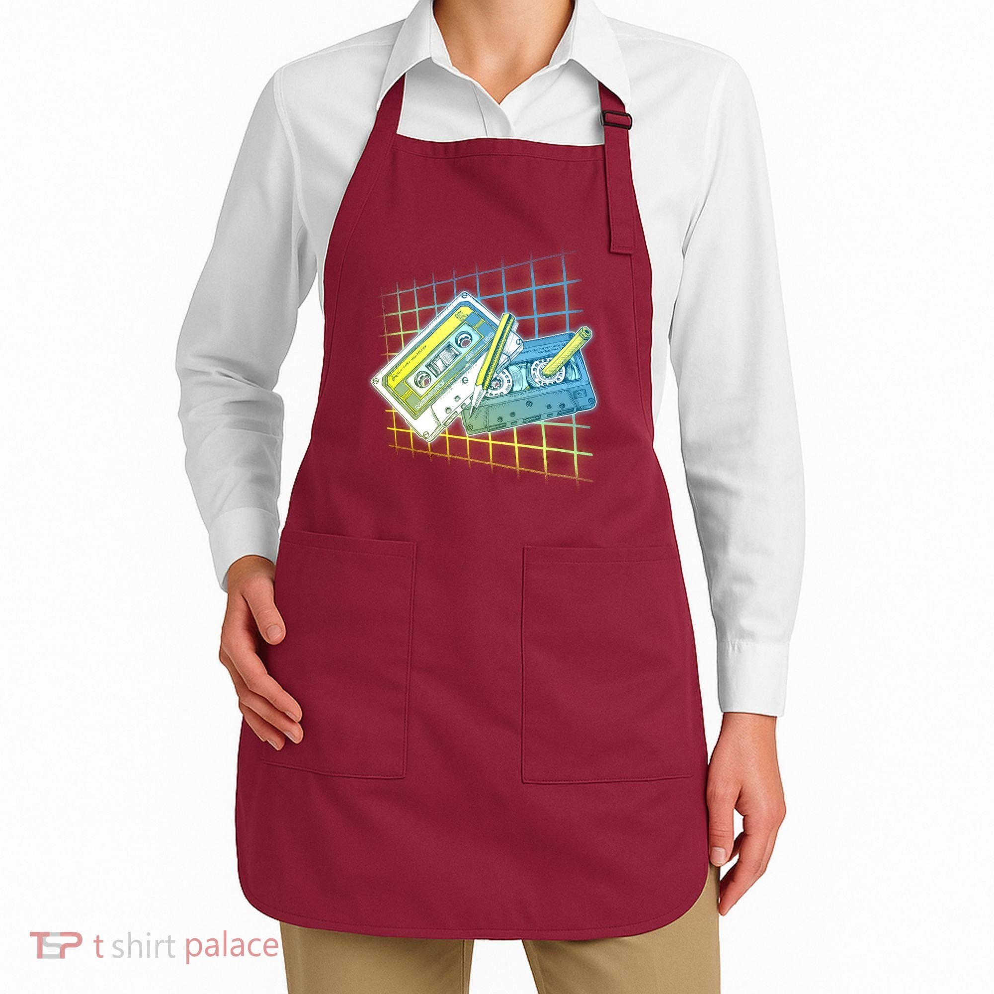 Retro 80's Rewind Cassette Tapes Broken Pencil Apron
