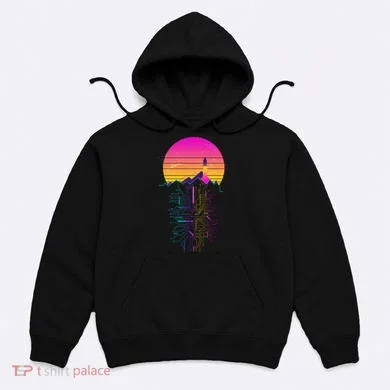 Retro 80s Space Shuttle Launch Circuit Mountain Hoodie