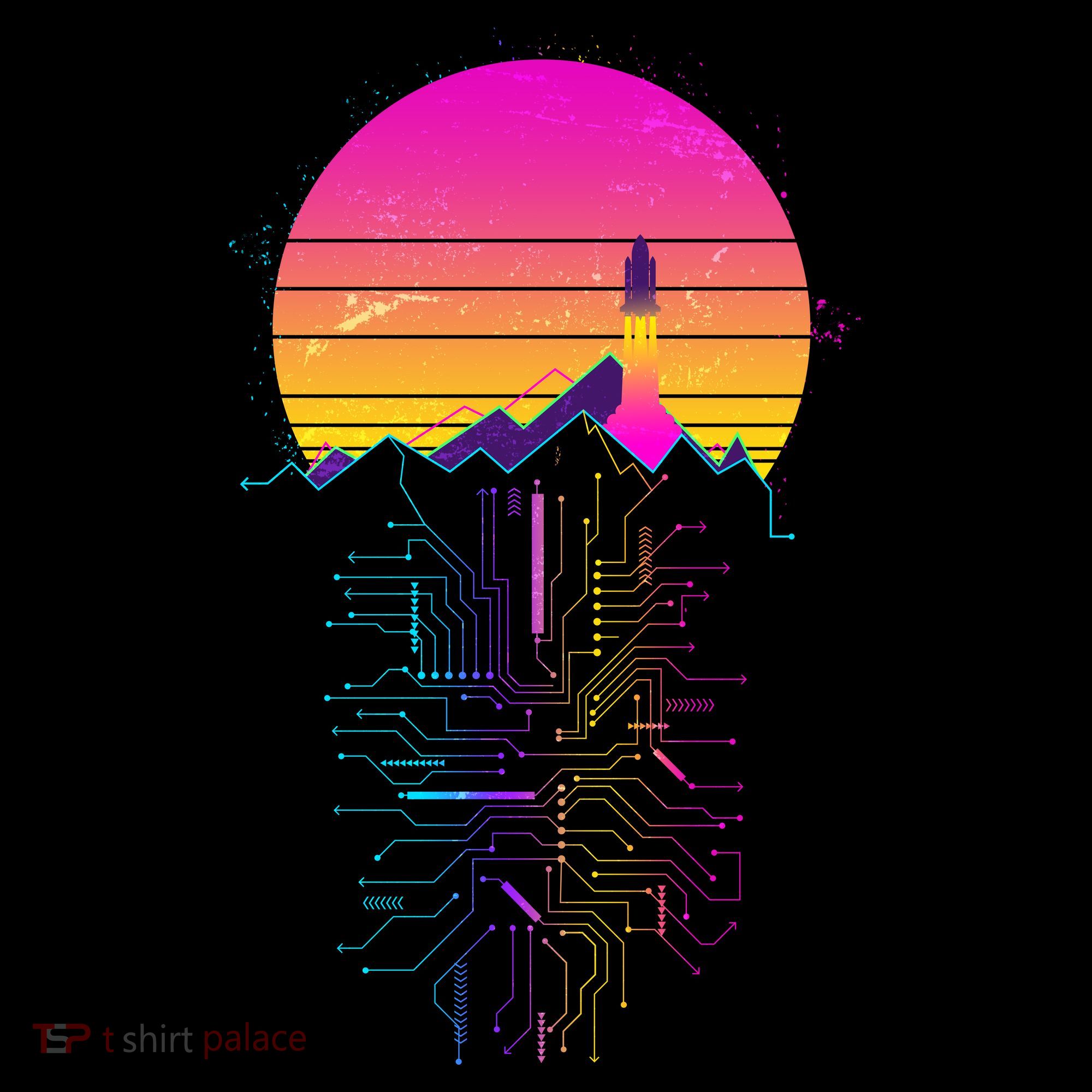 Retro 80s Space Shuttle Launch Circuit Mountain Hoodie