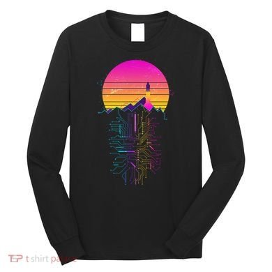 Retro 80s Space Shuttle Launch Circuit Mountain Long Sleeve Shirt