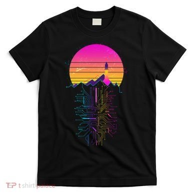 Retro 80s Space Shuttle Launch Circuit Mountain T-Shirt