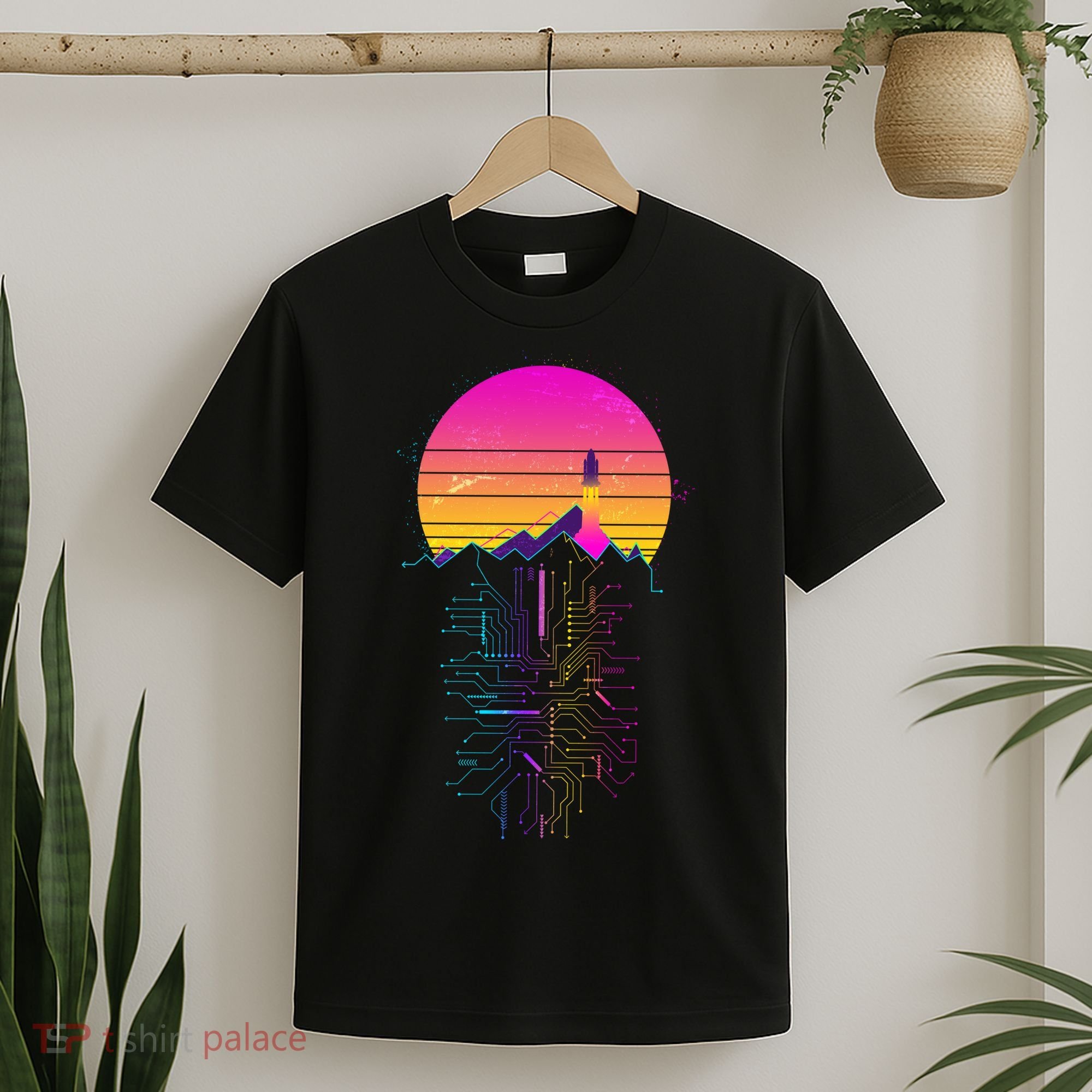 Retro 80s Space Shuttle Launch Circuit Mountain T-Shirt