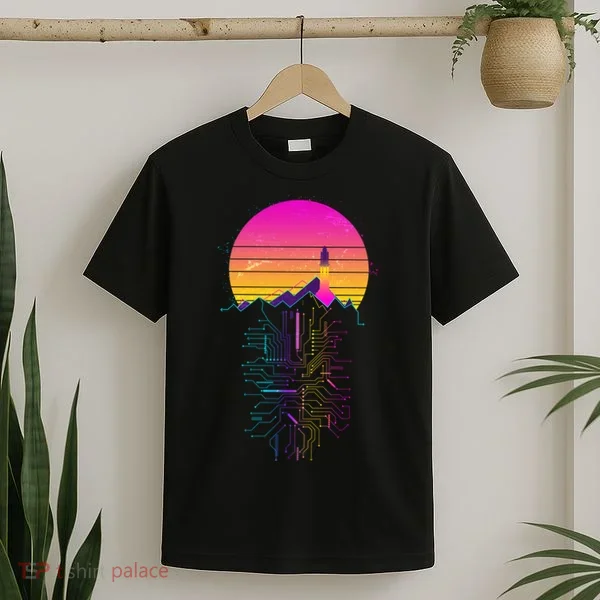 Retro 80s Space Shuttle Launch Circuit Mountain T-Shirt