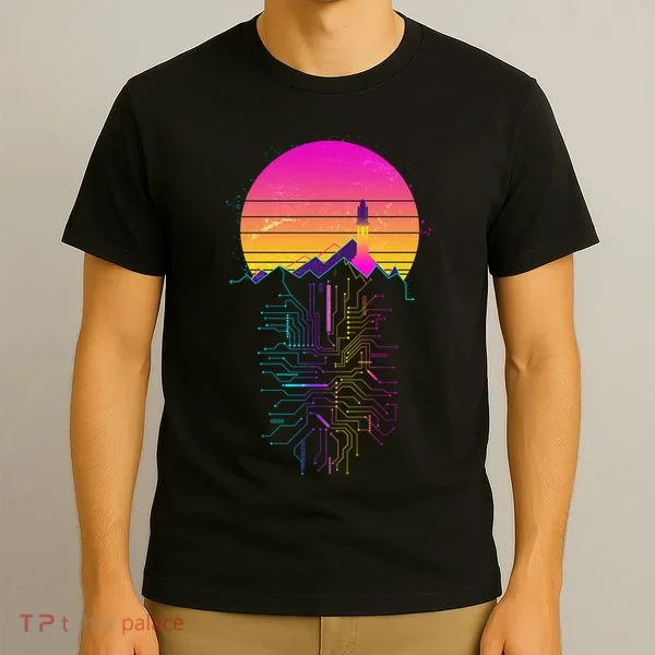 Retro 80s Space Shuttle Launch Circuit Mountain T-Shirt