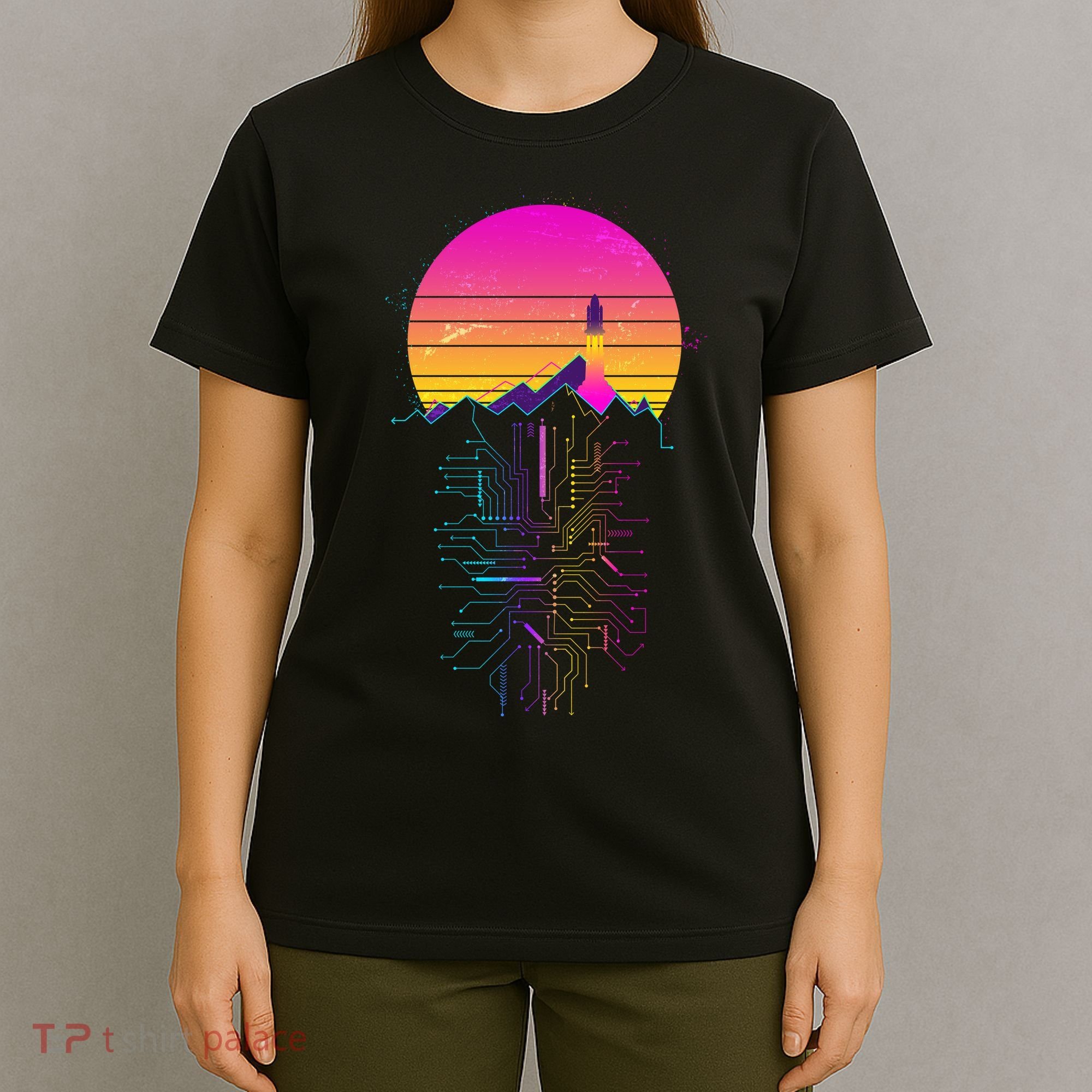 Retro 80s Space Shuttle Launch Circuit Mountain T-Shirt