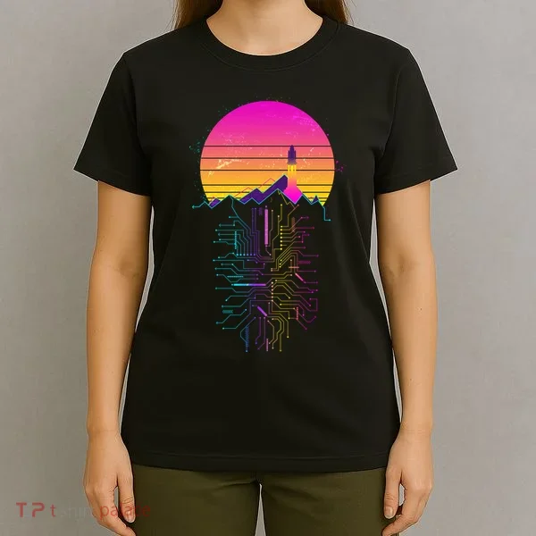 Retro 80s Space Shuttle Launch Circuit Mountain T-Shirt