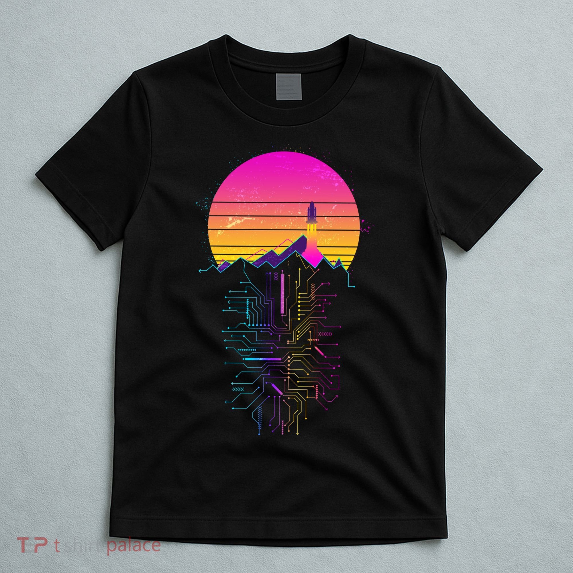 Retro 80s Space Shuttle Launch Circuit Mountain T-Shirt