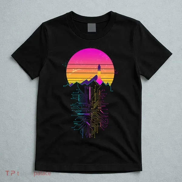 Retro 80s Space Shuttle Launch Circuit Mountain T-Shirt