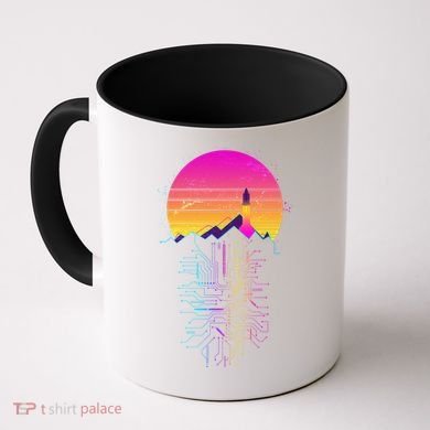 Retro 80s Space Shuttle Launch Circuit Mountain Coffee Mug