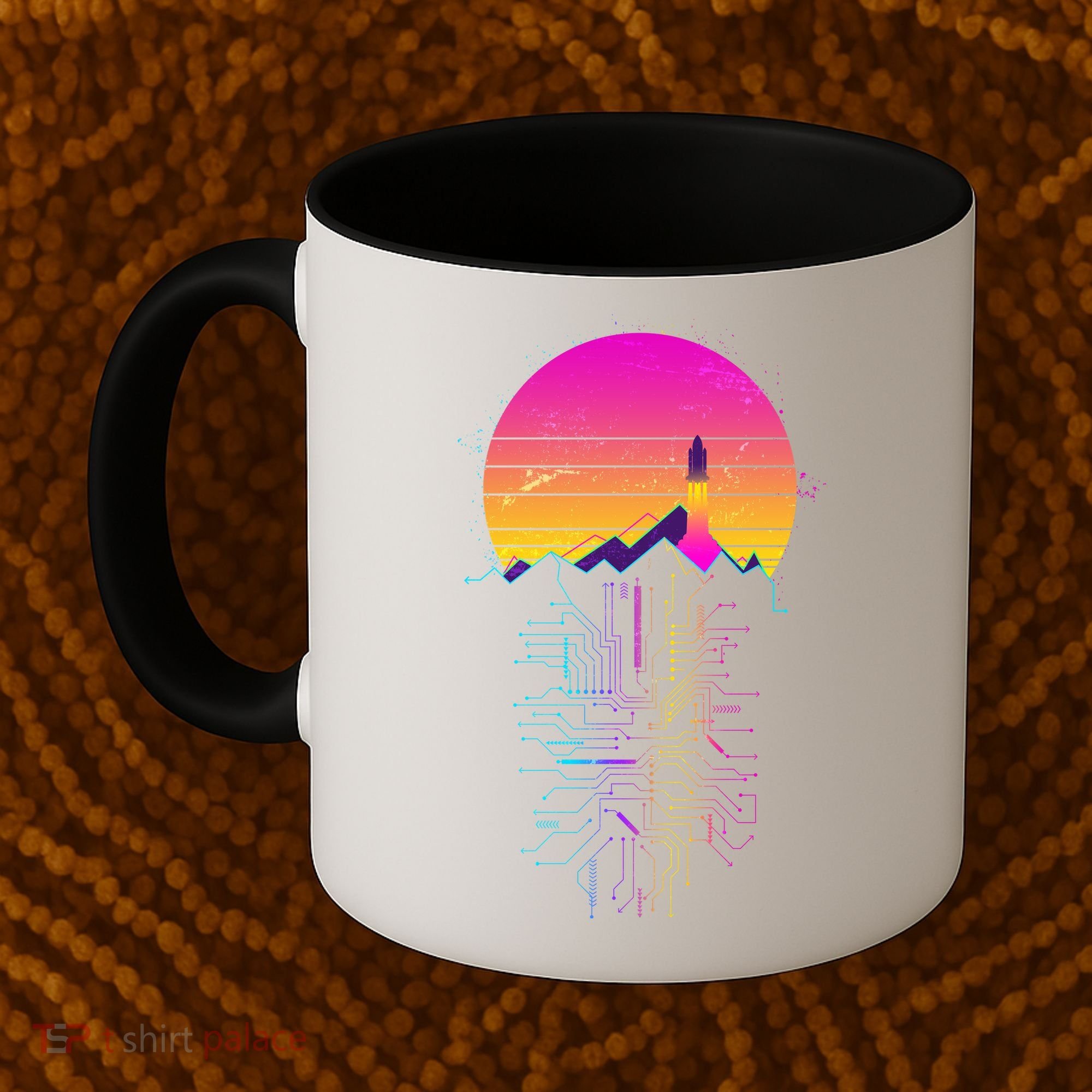 Retro 80s Space Shuttle Launch Circuit Mountain Coffee Mug