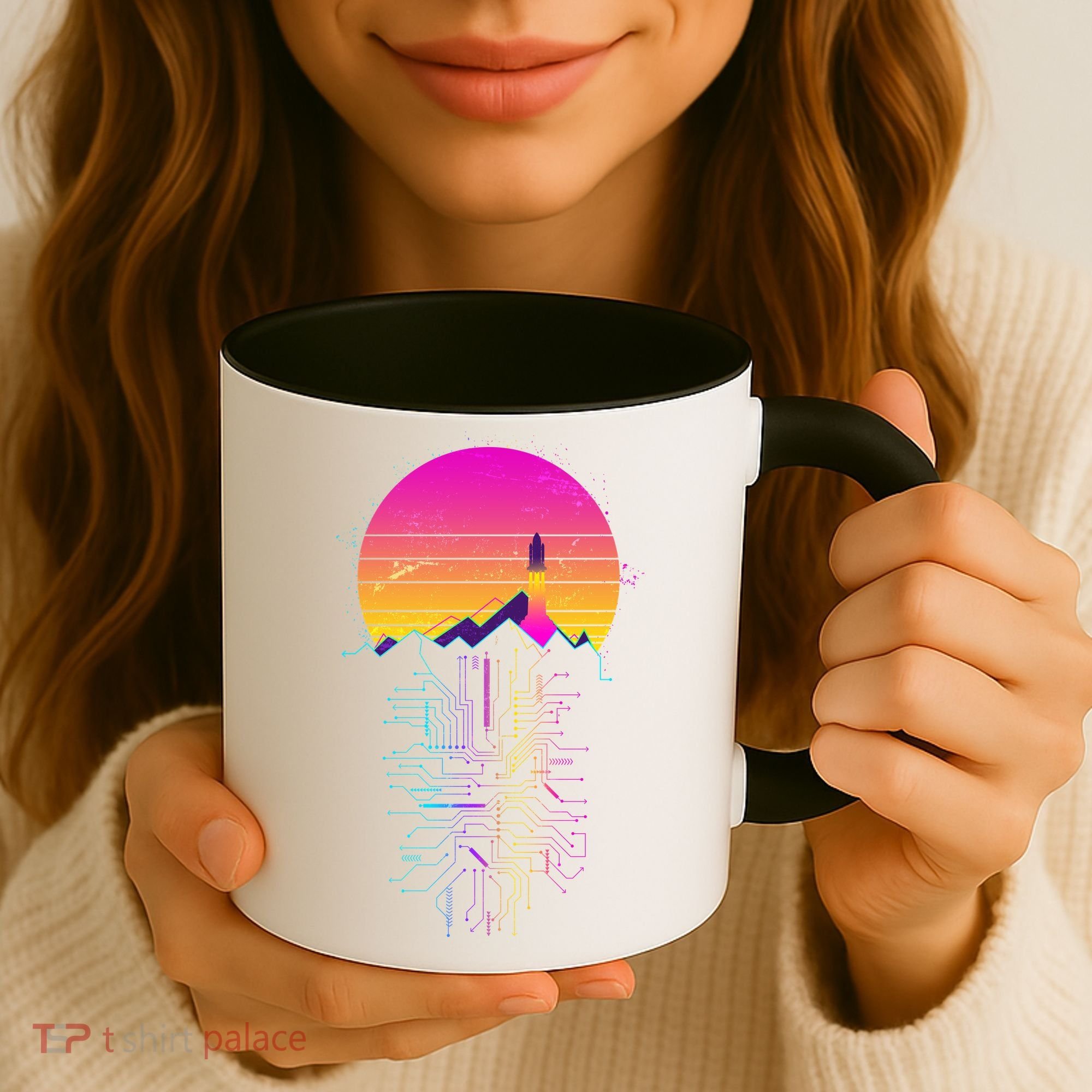 Retro 80s Space Shuttle Launch Circuit Mountain Coffee Mug