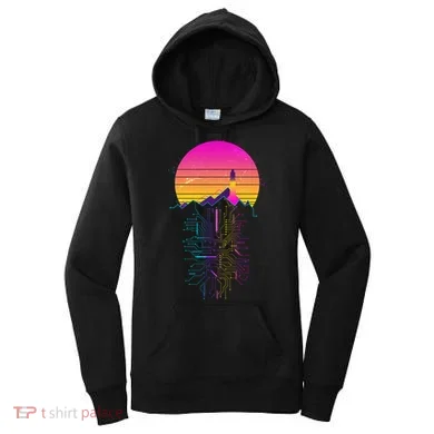 Retro 80s Space Shuttle Launch Circuit Mountain Women's Hoodie