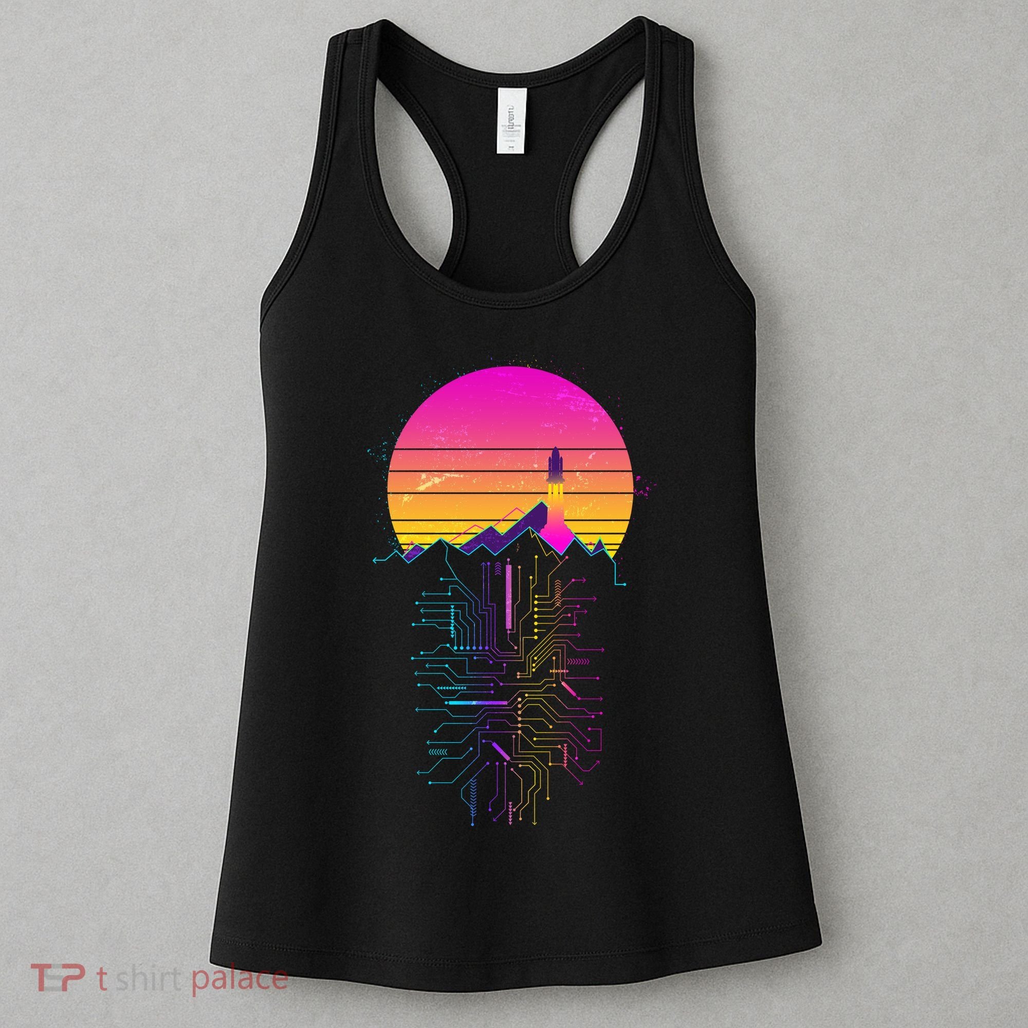 Retro 80s Space Shuttle Launch Circuit Mountain Women's Tank Top