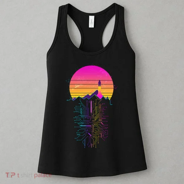 Retro 80s Space Shuttle Launch Circuit Mountain Women's Tank Top
