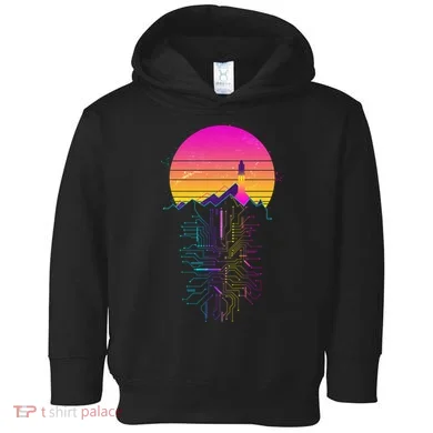 Retro 80s Space Shuttle Launch Circuit Mountain Toddler Hoodie