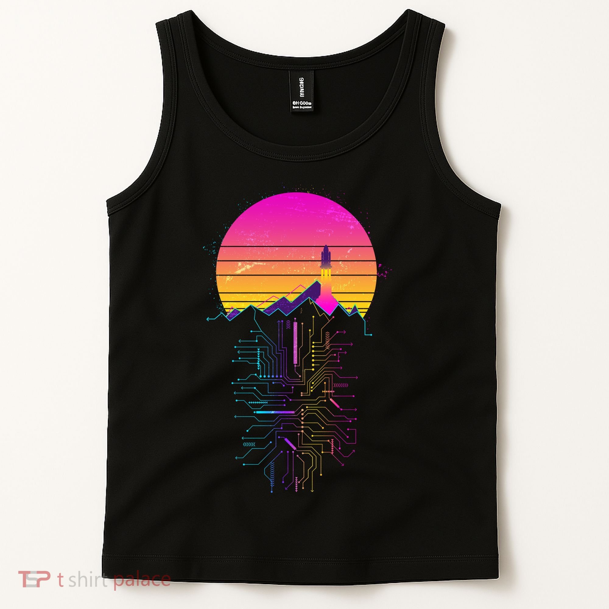 Retro 80s Space Shuttle Launch Circuit Mountain Tank Top