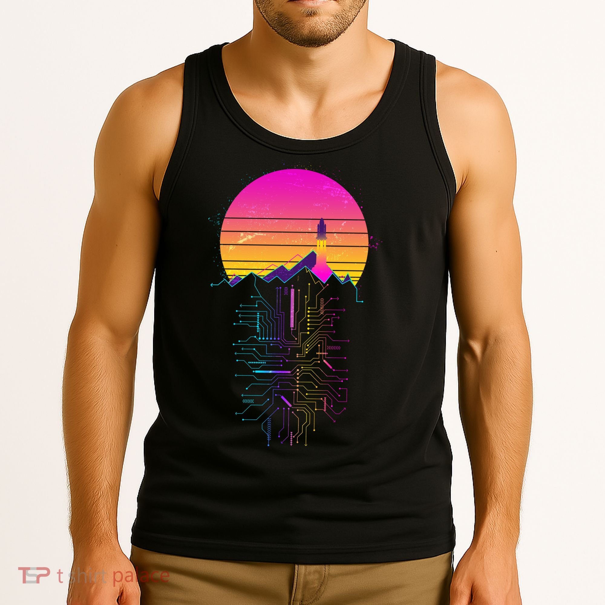 Retro 80s Space Shuttle Launch Circuit Mountain Tank Top